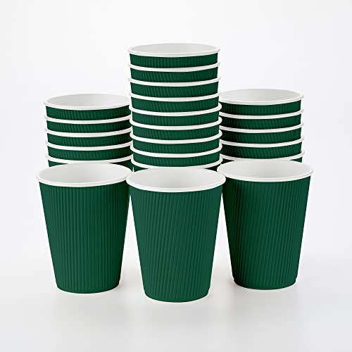 Ripple Wall Coffee Cups 25 Count 12 Ounce Insulated Forest Green Paper Cups