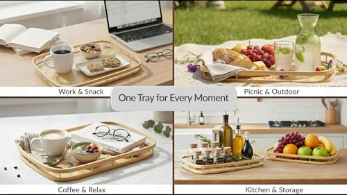 Set of 4 Natural Bamboo Trays for Eating (4 Count)