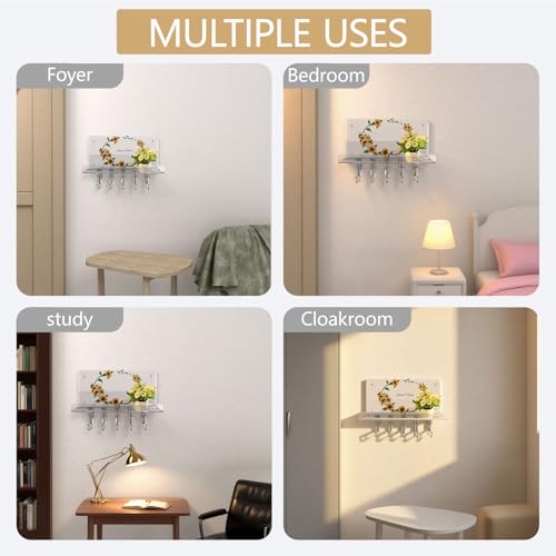 Wall Key Holder for Wall with 5 Hooks