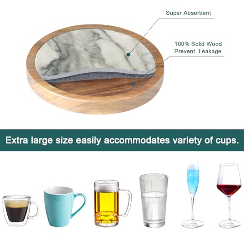 6 Pack Absorbent Coasters Set with Holder Wood Coasters for Drinks Housewarming Gifts for Home Decoration Cup Coasters for Coffee Tabletop Protection 4.3 Inch