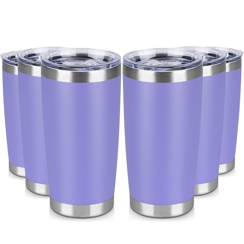 20 oz Tumbler Stainless Steel Tumblers Bulk with Lid Double Wall Insulated Coffee Tumbler Cups for Hot & Cold Drinks Powder Coated Travel Coffee Tumbler Mug Metal (6 Count)