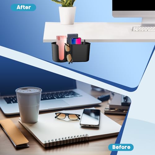 Metal Clamp Desk Cup Holder with ABS Organizer & Phone Stand Charging Port