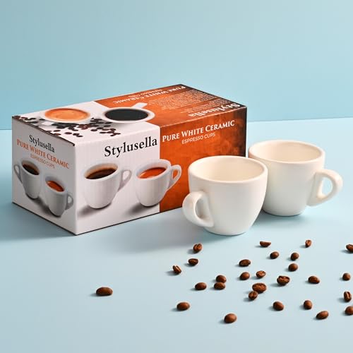 2.5 oz 75 ml Pure White Ceramic Espresso Cups (2 Count)