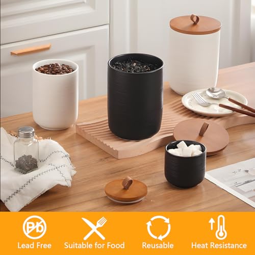 Food Storage Jar Strong Ceramic Storage Canisters with Airtight Wooden Lid (3 Count)