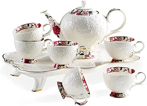 Tea Set with Teapot Tea Set for Adults Afternoon Tea Service Coffee Cups Set Porcelain Tea Cups Set with Tea Tray Best Gift