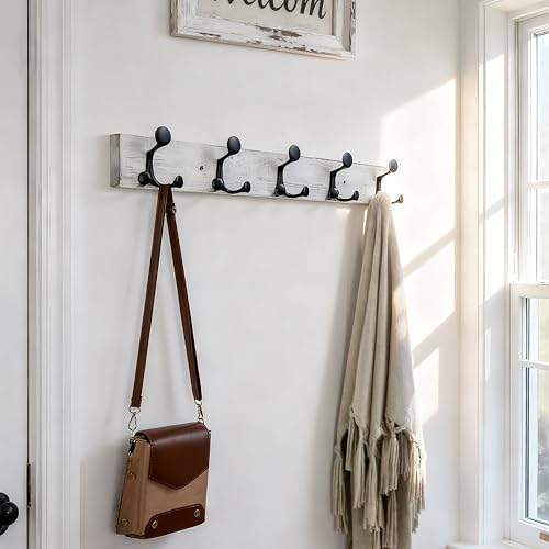30 Inch Wood Coat Rack Wall Mount with 5 Triple Hooks (2 Count)
