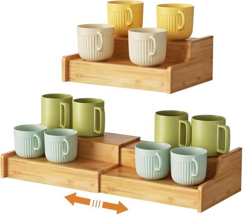 2 Tier Expandable Bamboo Coffee Mug Holder