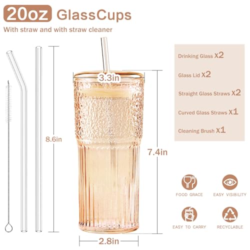 Glass Cups with Lids and Straws (2 Count)