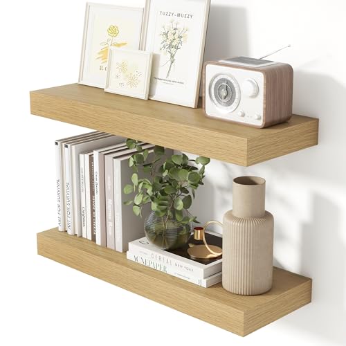 24 Inch Floating Shelves for Wall Oak Shelves Set of 2 (2 Count)