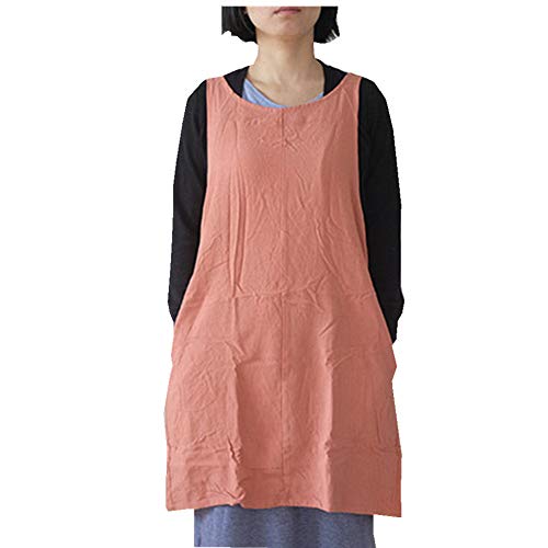 Soft Cotton Linen Apron Solid Color Halter Cross Bandage Aprons Japanese Style X Shape Double Pockets Kitchen Cooking Clothes Gift for Women Chef Housewarming