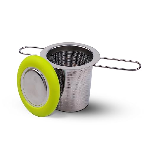 Tea Infuser Stainless Steel Tea Strainer Folding Handle Tea Filter Extra Fine Mesh Strainer Brewing Basket with Lid for Loose Leaf Tea
