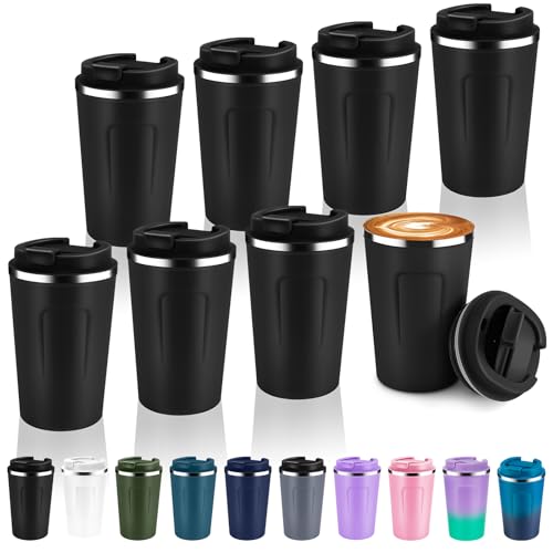 12 oz Double Wall Insulated Vacuum Travel Coffee Mug with Flip Lid Bulk 8 Pack (8 Count)