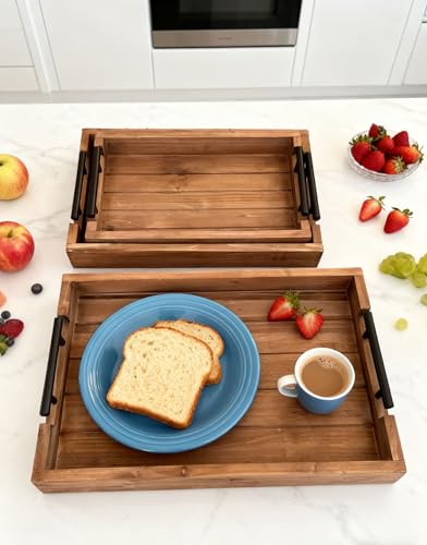3Pcs Nested Vintage Wood Serving Tray Set