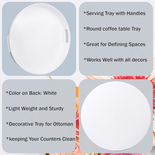 Round White Decorative Serving Tray with Handles