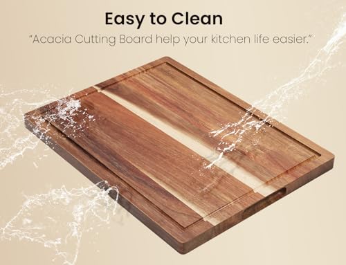 Set of 3 Large Acacia Wood Kitchen Cutting Boards with Holder (3 Count)