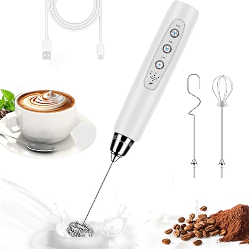 Milk Frother Wand Rechargeable Handheld Whisk Coffee 3 Speed Adjustable