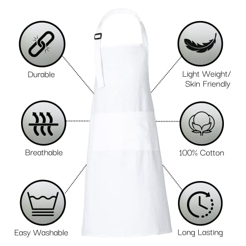 Bulk Apron for Women Men with Pockets Cotton Kitchen Cooking Long Chef Aprons White 35x27 Inches Pack of 10 (10 Count)
