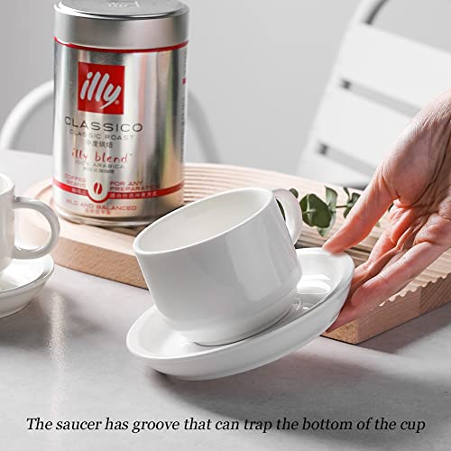 Sweejar Porcelain Cappuccino Cups with Saucers and Metal Stand (4 Count)