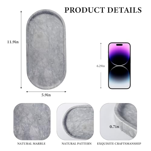 Grey Marble Tray for Bathroom Countertop
