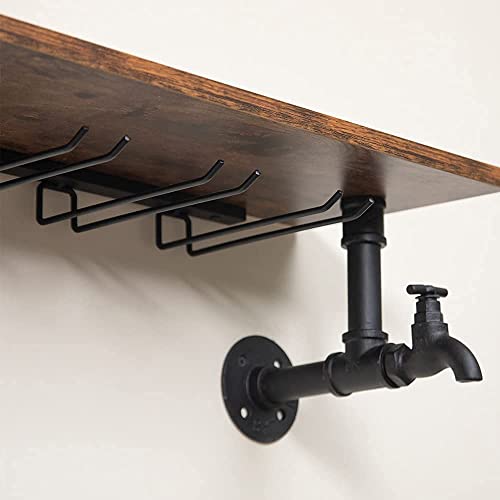 Industrial Pipe Shelves Wine Rack Wall Mounted with 4 Stem Glass Holder
