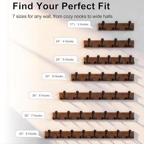 43 Inch Wood Coat Rack Wall Mount with 8 Triple Hooks (2 Count)