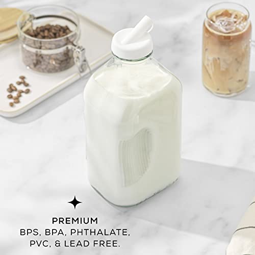 Glass Milk Bottles with Lids and Pourer (3 Count)