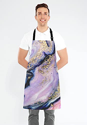 Marble Apron Colorful Natural Luxury Gouache Landscape Unisex Kitchen Bib with Adjustable Neck for Cooking Gardening