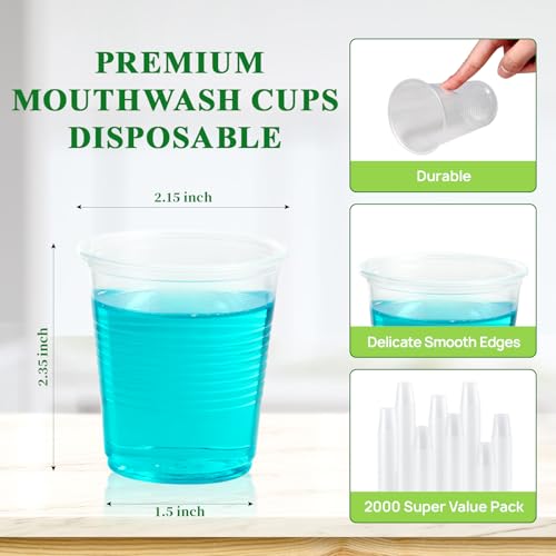 2000 Pack 3 OZ Clear Small Disposable Plastic Shot Cups for Bathroom (2000 Count)