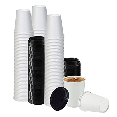 White Original Disposable Paper Coffee Cups with Lids (50 Count)