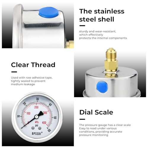 0 60 Psi Glycerin Liquid Filled Low Pressure Gauge