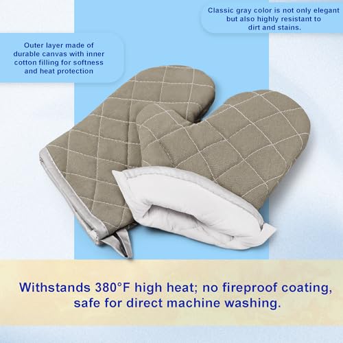 Grey 9" Quilted Oven Mitts 1 Pair Heat Resistant Kitchen (2 Count)