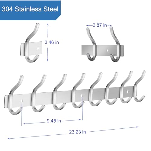 23 Inch Coat Rack Wall Mount with 8 Hooks (2 Count)