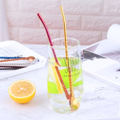 10 pcs Metal Straw Spoons with 2 Cleaning Brushes