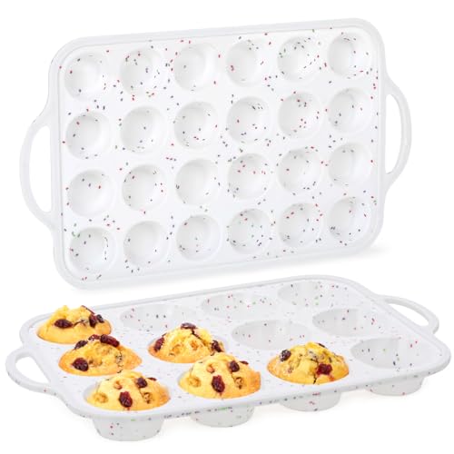 12 Cups & 24 Cups Silicone Muffin Pan with Metal Frame (2 Count)