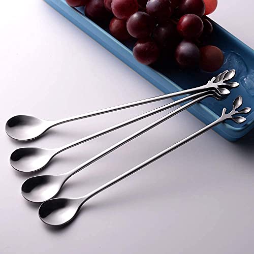 6 Piece Elegant Silver Leaf Long Handle Teaspoons (6 Count)