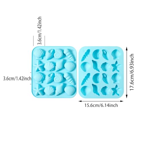 2 Pack Nordic Blue Seashell Silicone Molds for Chocolate Candy Baking Decorations (2 Count)