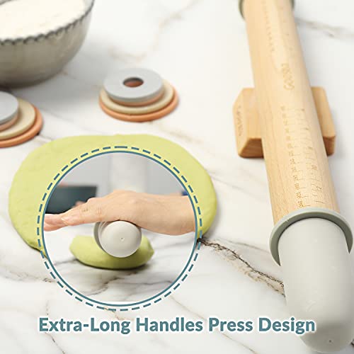 Adjustable Wood Rolling Pin with 5 Thickness Rings