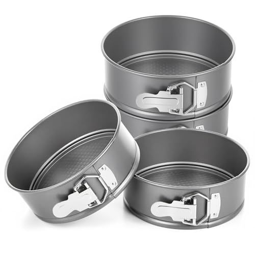4 Pcs 7 Inch Non Stick Springform Pan with Removable Bottom Carbon Steel Round Springform Cheesecake Pan with Stainless Steel Spring Buckles for Baking Kitchens Restaurant (4 Count)