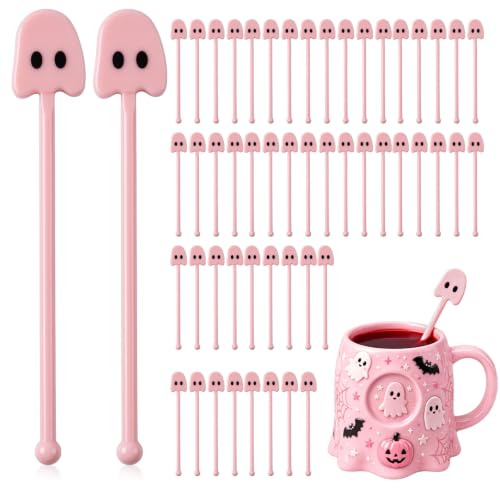 30 Pcs Halloween Swizzle Sticks Pink Ghost Fall Drink Stirrers (30 Count)