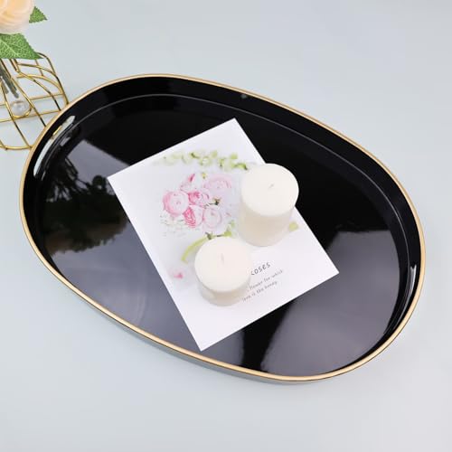 Black Oval Decorative Tray with Handles