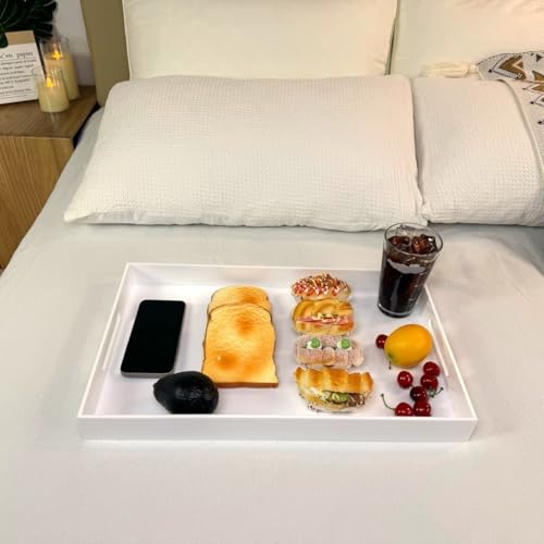 Glossy White Sturdy Acrylic Serving Tray with Handles