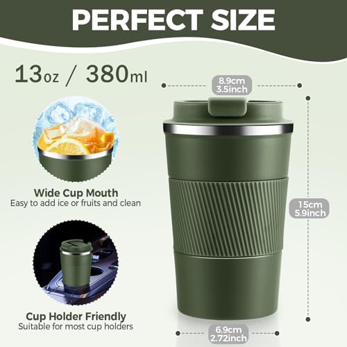13 oz Stainless Steel Insulated Travel Coffee Mug with Fip Lid Bulk 2 Pack (2 Count)