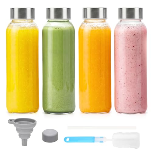 16 oz Clear Glass Water Bottles with Stainless Steel Lid