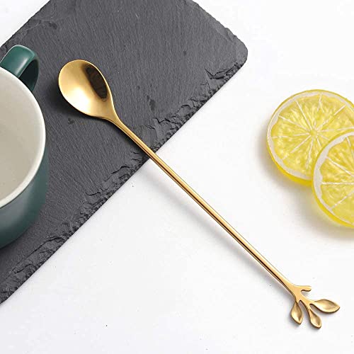 6 Piece Elegant Gold Leaf Long Handle Teaspoons (6 Count)