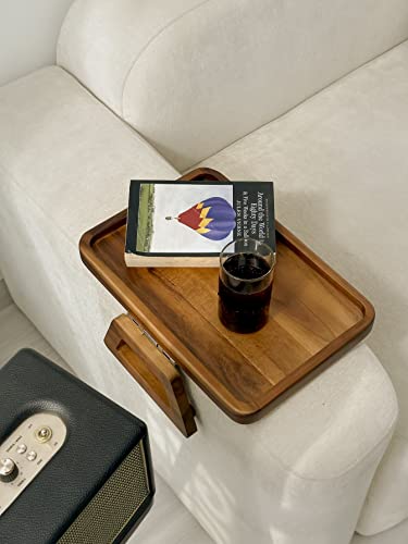 Large Acacia Wood Couch Arm Table