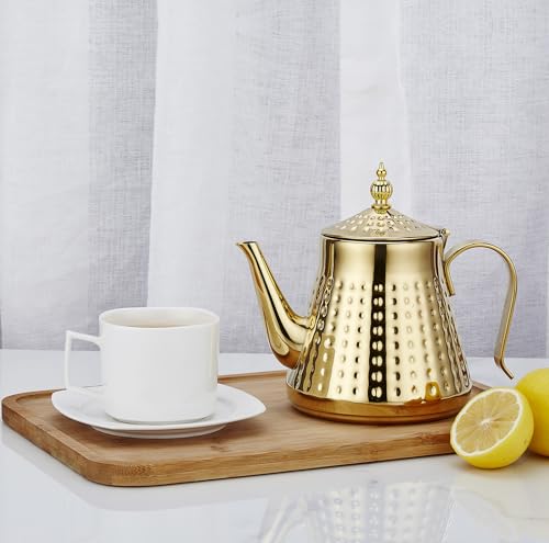 1.2L(40oz) Stainless Steel Hammer Patterned Teapot With Removeable Infuser,Loose leaf cover,Gold