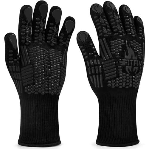 BBQ Gloves 1472°F Heat Resistant with Silicone Grip Oven Mitts (2 Count)