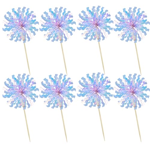 30Pcs Foil Firework Cupcake Toppers Party Birthday Cake Toppers Supplies Sparkle Tinsel Cocktail Fruit Toothpick for Birthday Wedding Graduation Party Light Blue (30 Count)