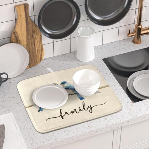 Home Blue Bird Family Dish Drying Mat for Kitchen Counter