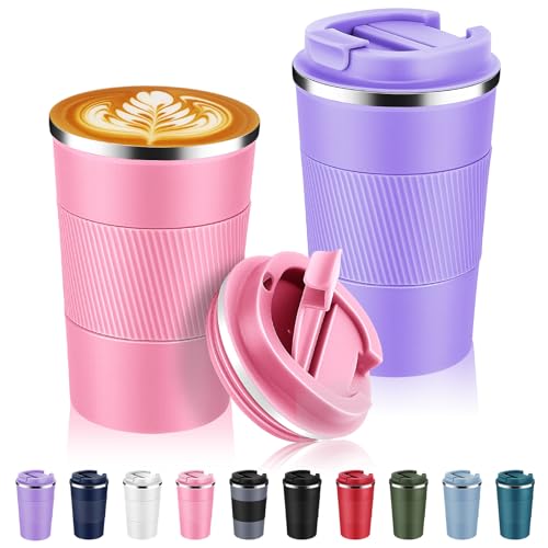 13 oz Stainless Steel Insulated Travel Coffee Mug with Fip Lid Bulk 2 Pack (2 Count)